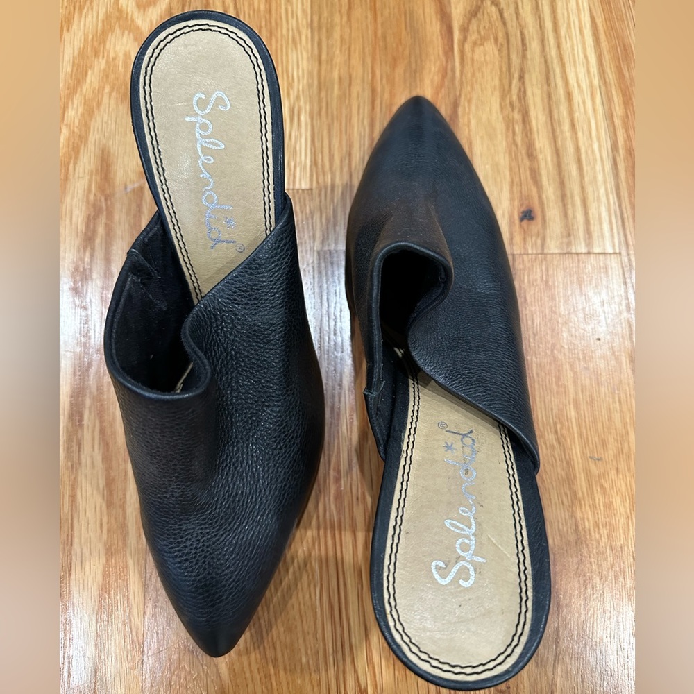 Black Leather Mules